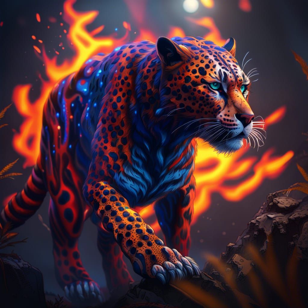 Fiery Tiger Leopard Cheetah Hybrid: Detailed Matte Painting