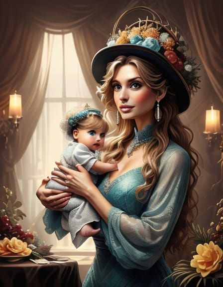 Mother and Newborn Infant Portrait