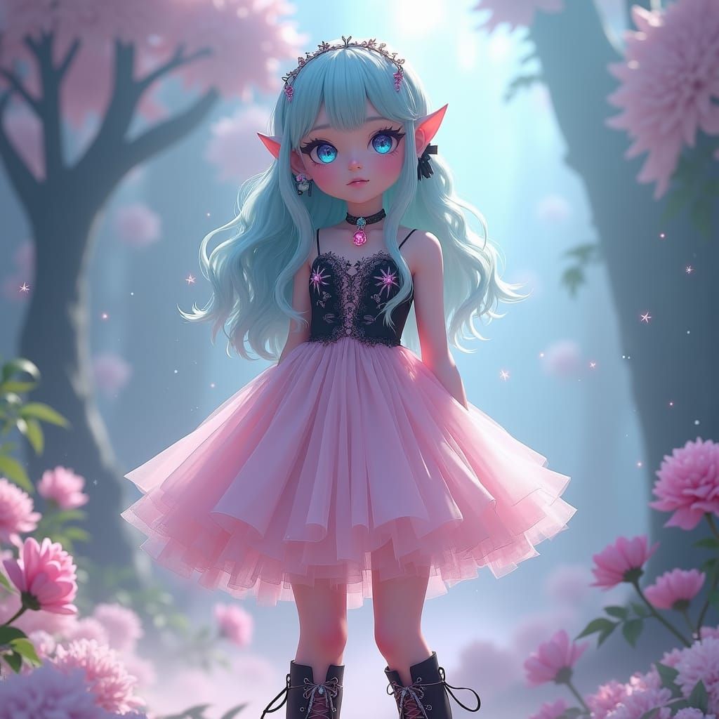 Pastel Goth Girl in Dreamlike Anime Style