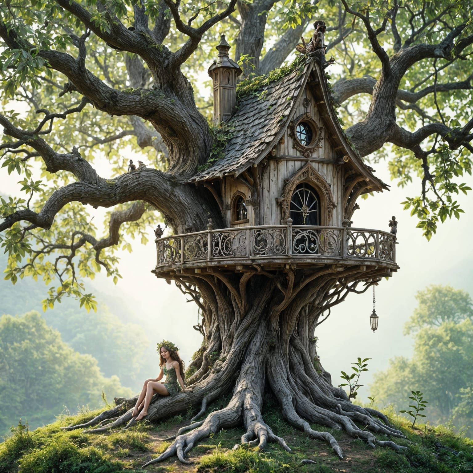 Whimsical Treehouse in a Fantasy Lush Tree
