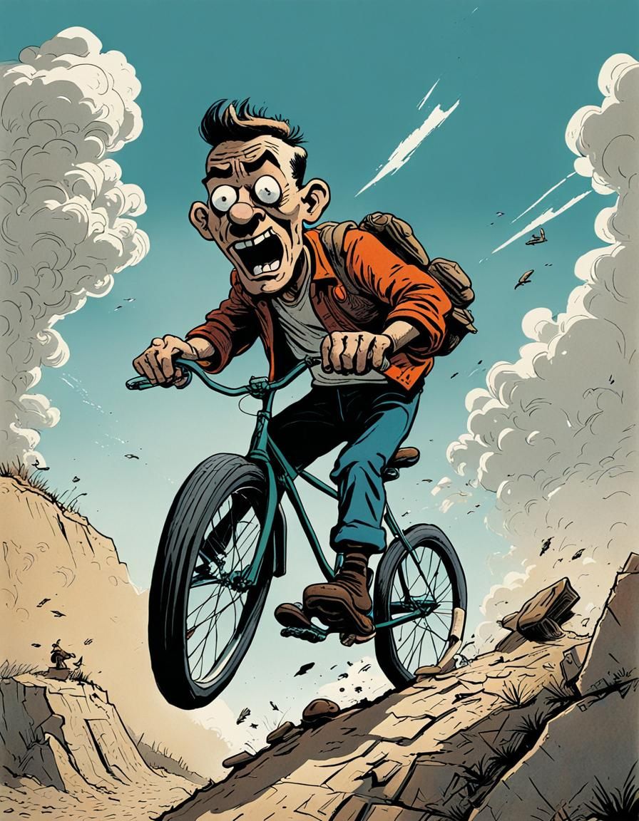 Boy's Hooligan Bicycle Crash: Comic Art by Battiss