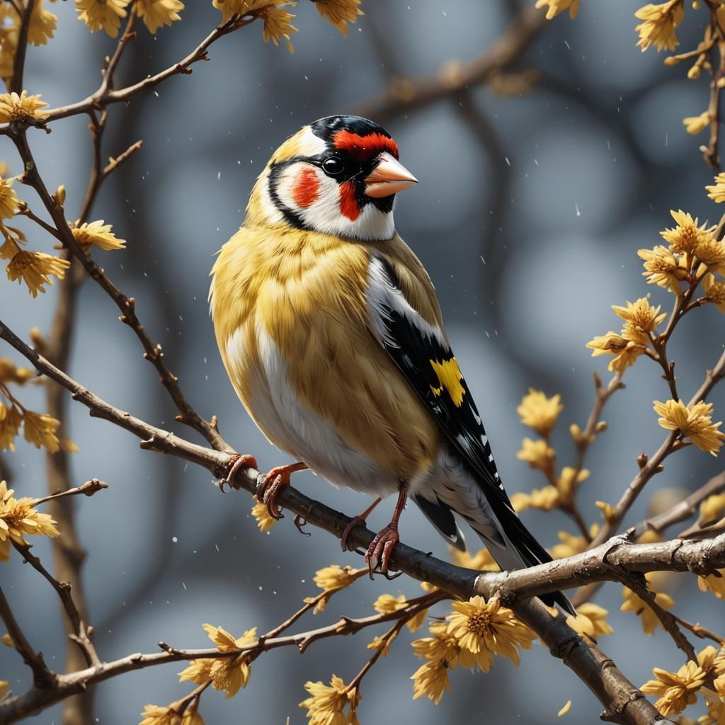 Goldfinch Portrait in Hyperdetailed Art Nouveau Style