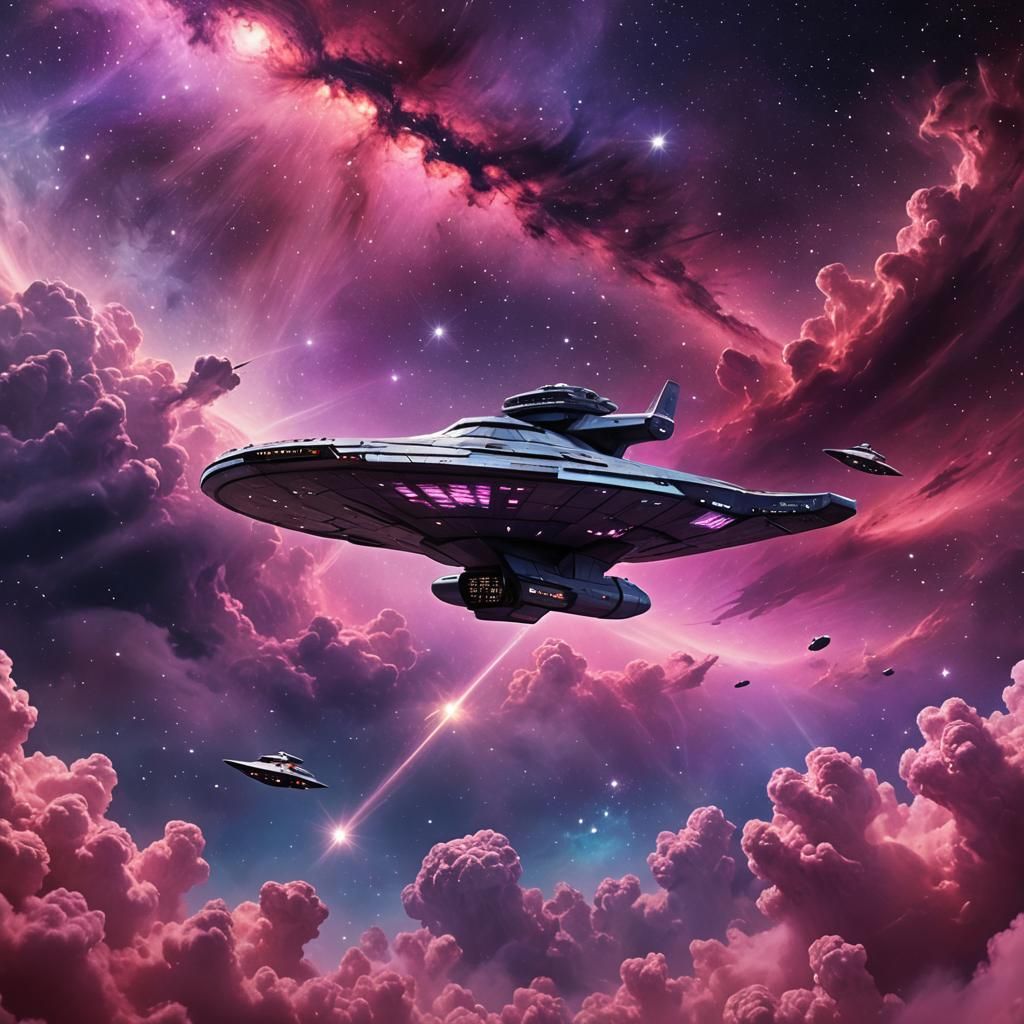 Starship Enterprise in Nebula: A Cinematic Film Still