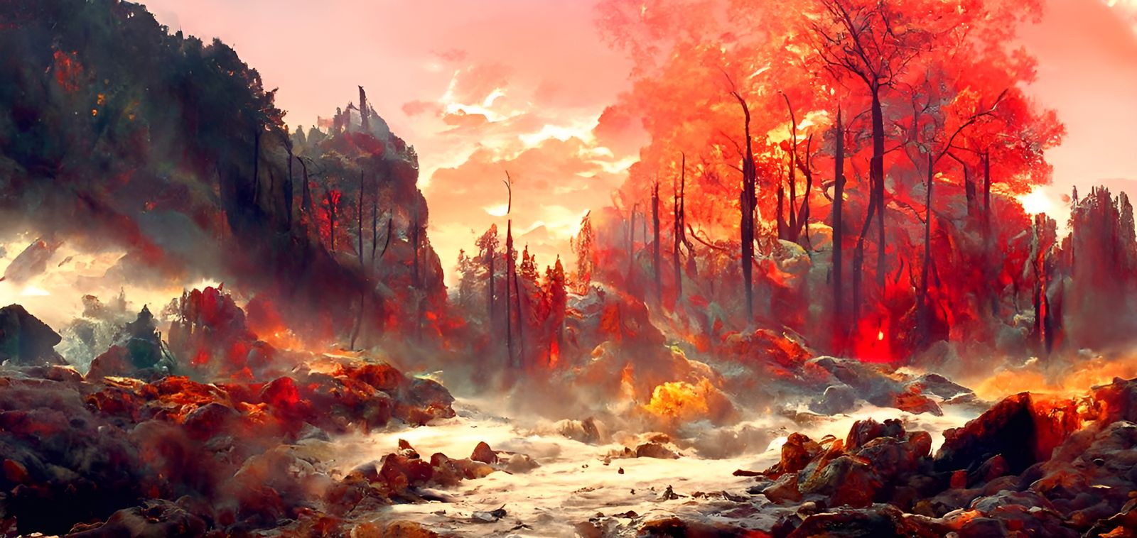 Inferno in the Mountains: A Landscape Painting
