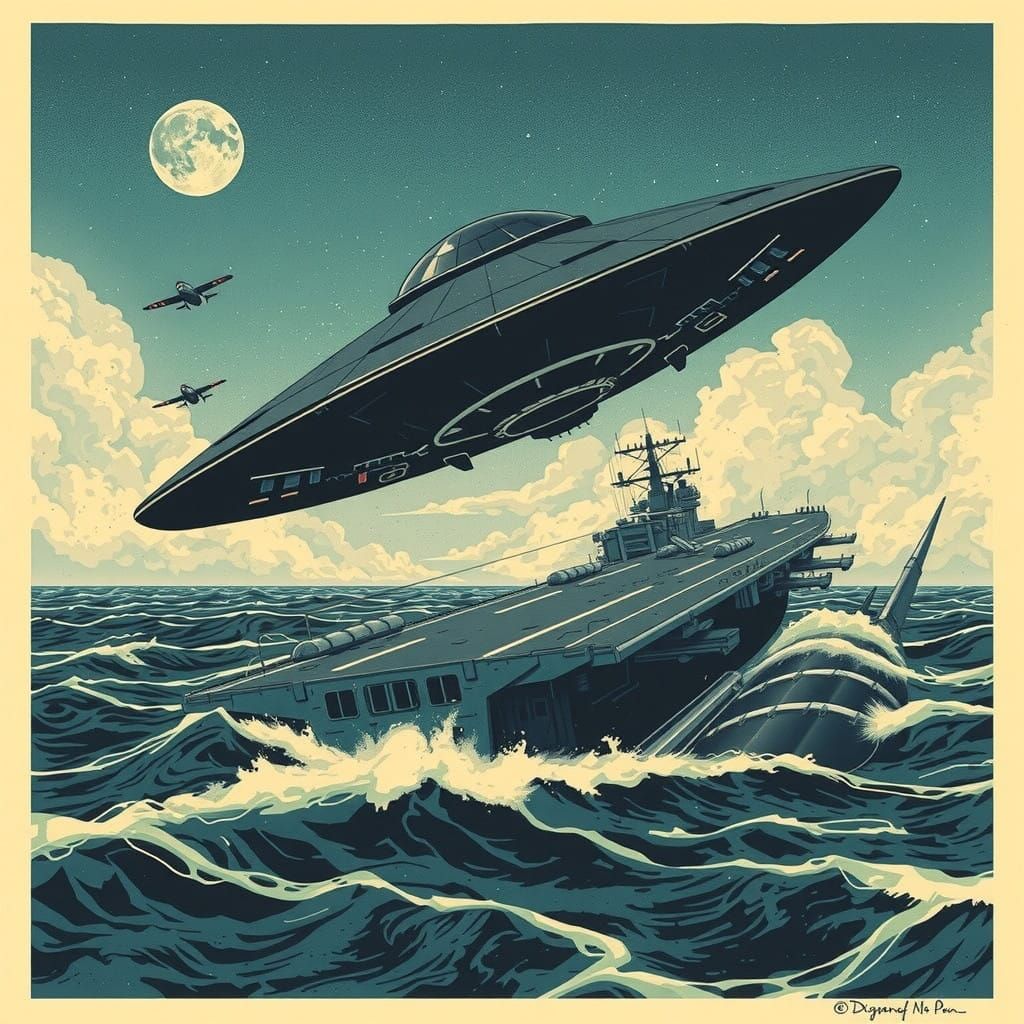 Triangular UFO Descends onto Aircraft Carrier in Turbulent S...