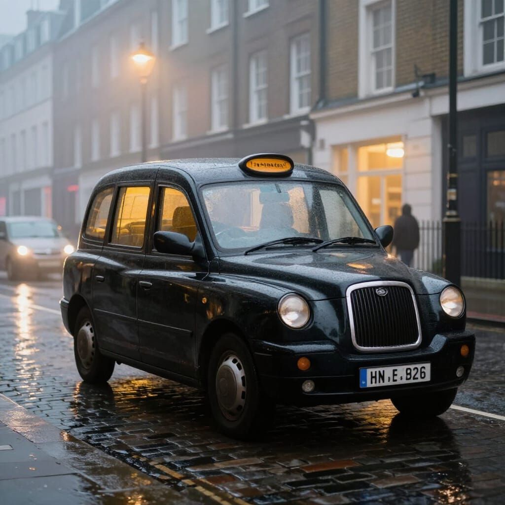 London Hackney Taxi in Foggy Morning Light