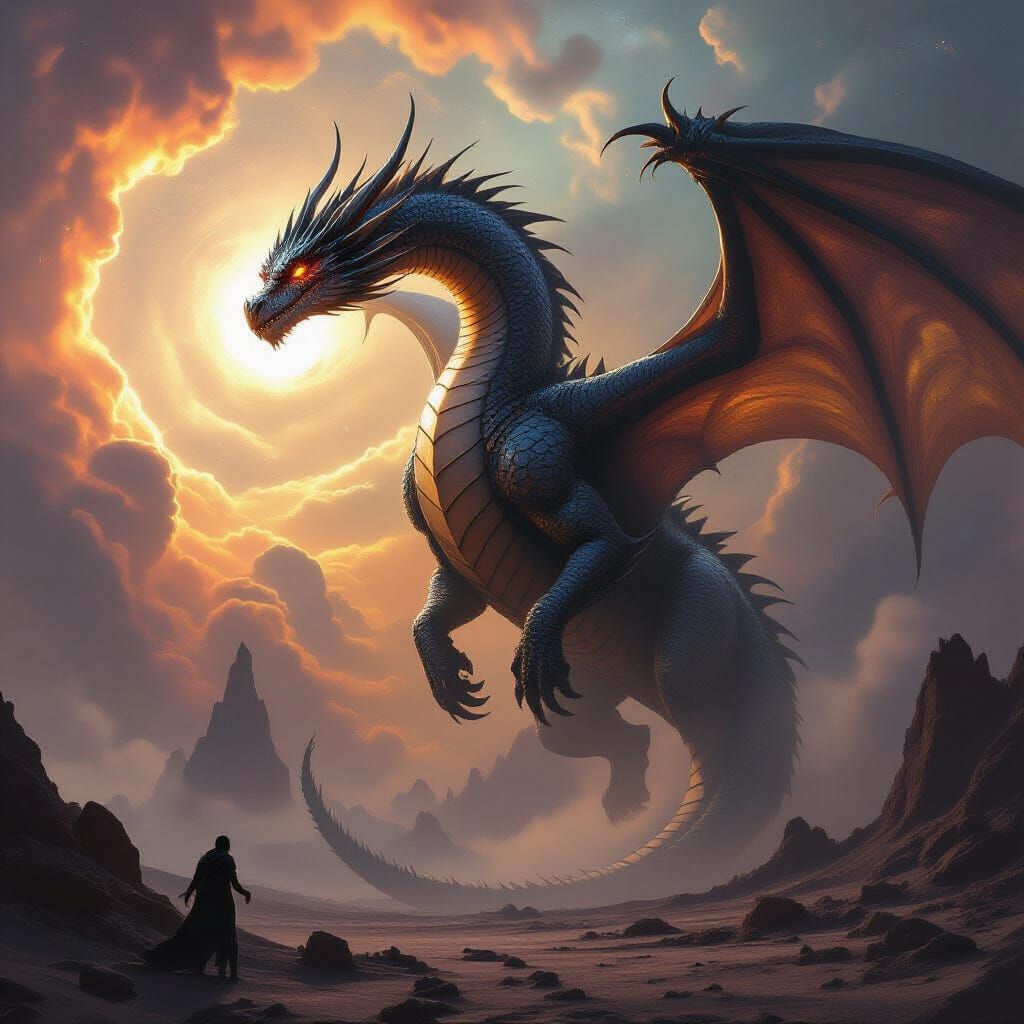 Ancient Cosmic Dragon Above Alien Planet