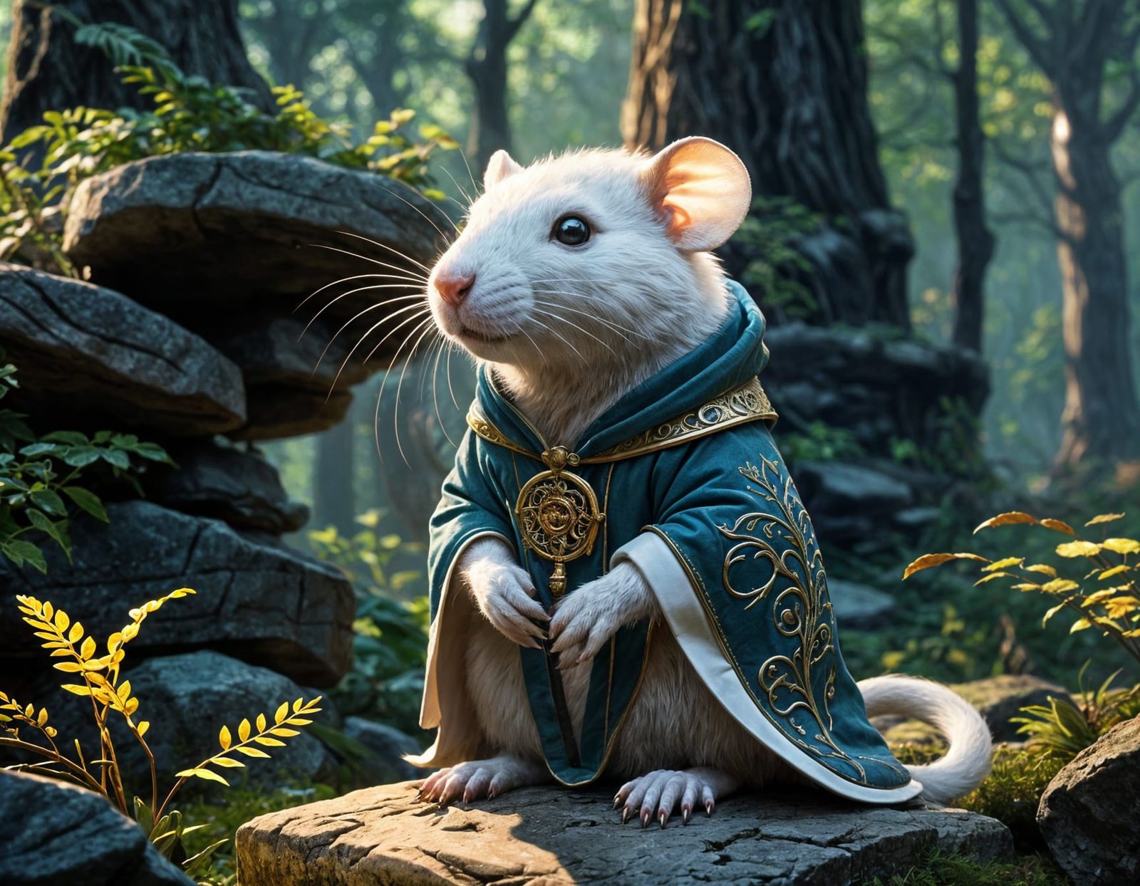 Druidic Rat Plushie in Mystical Forest, Concept Art