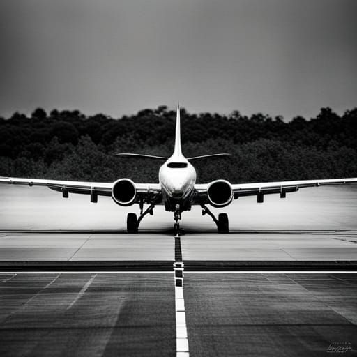 Airplane Taking Off in Black and White