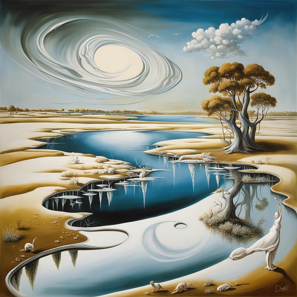 Surreal River Landscape in Salvador Dali Style