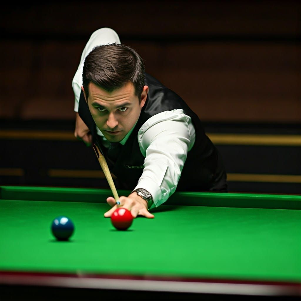 Billiard Player Aims for Difficult Bank Shot