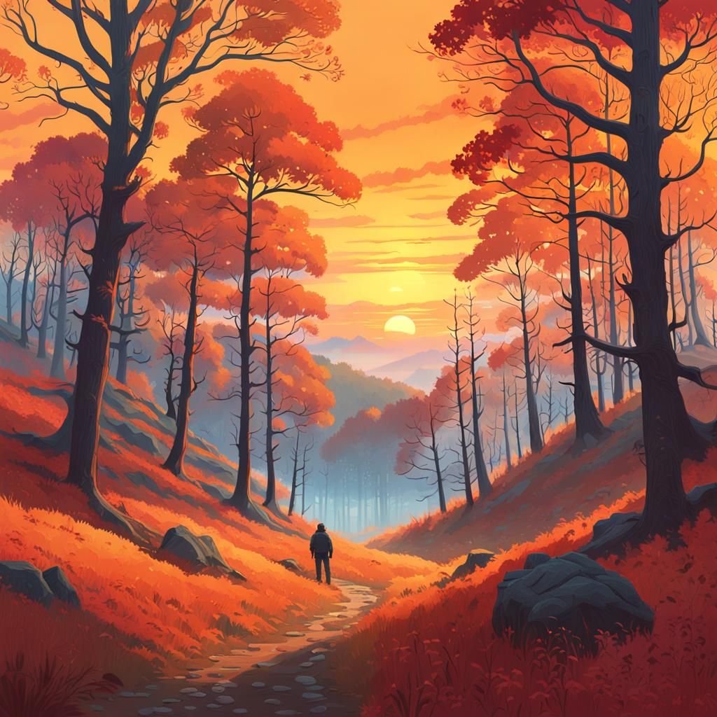 Autumn Fantasy Landscape in Warm, Golden Light