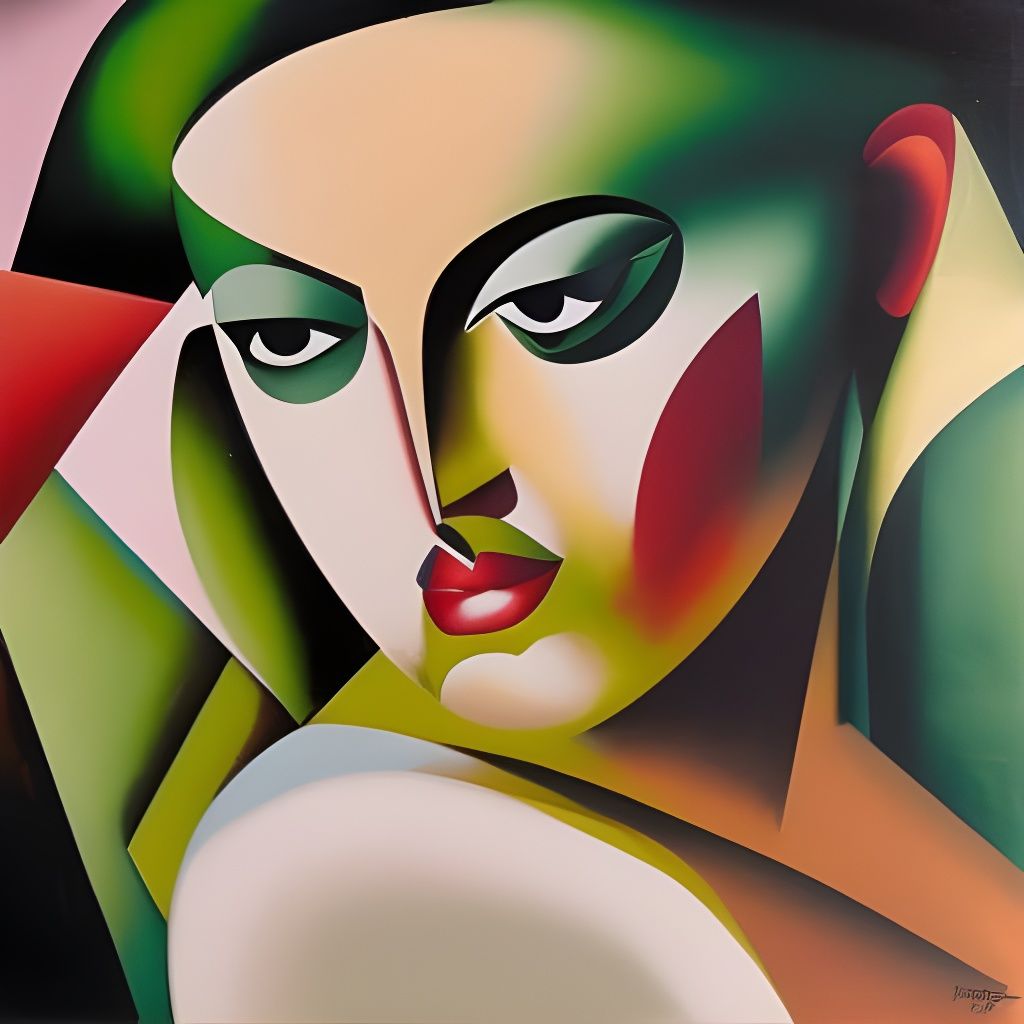 Woman in Green Portrait, Tamara Lempicka Style