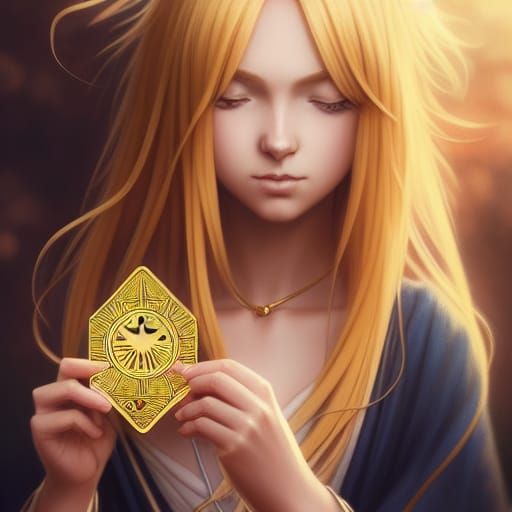 Golden-Haired Girl Holds The Sun Tarot Card