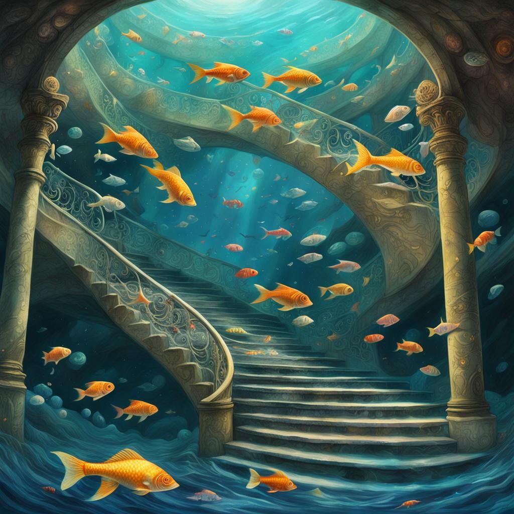 Ethereal Fantasy Staircase Descends into Oceanic Dreamscape