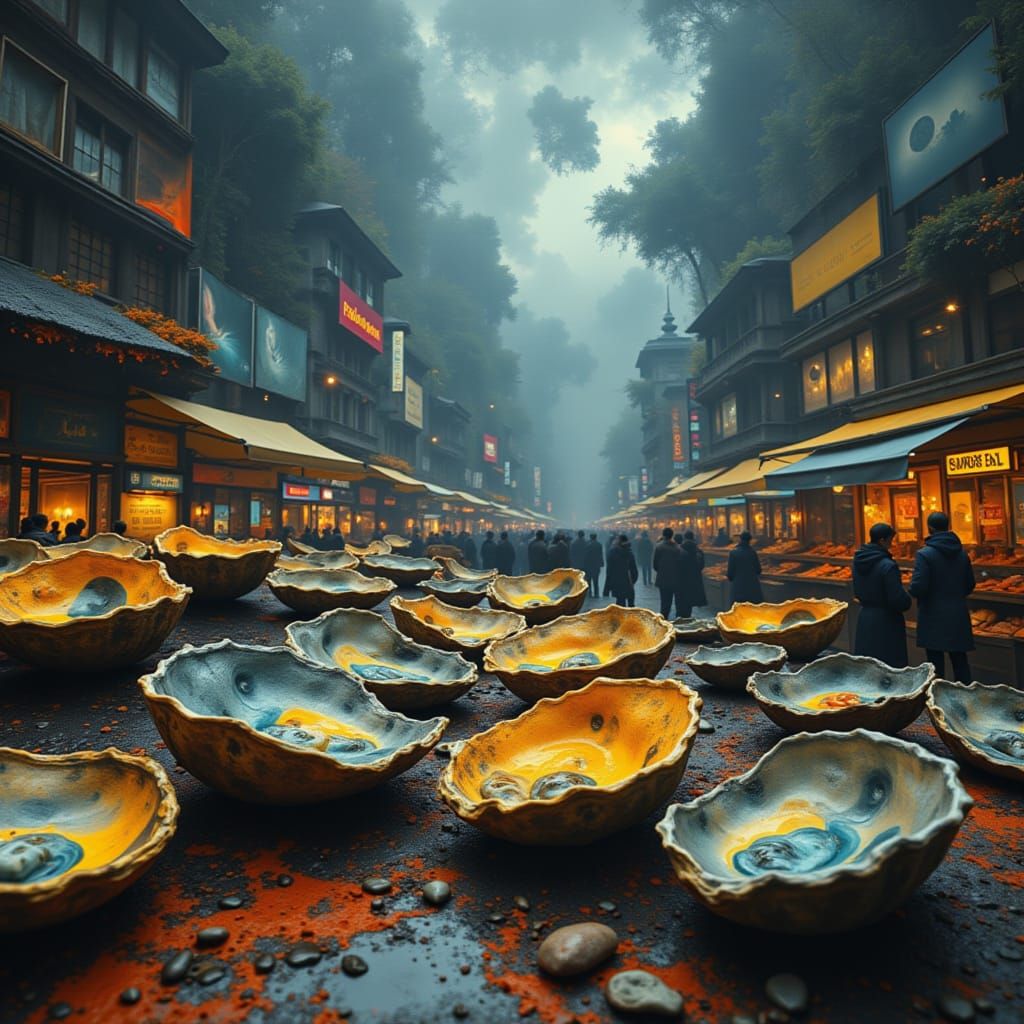 Exotic Alien Marketplace with Magical Pearls