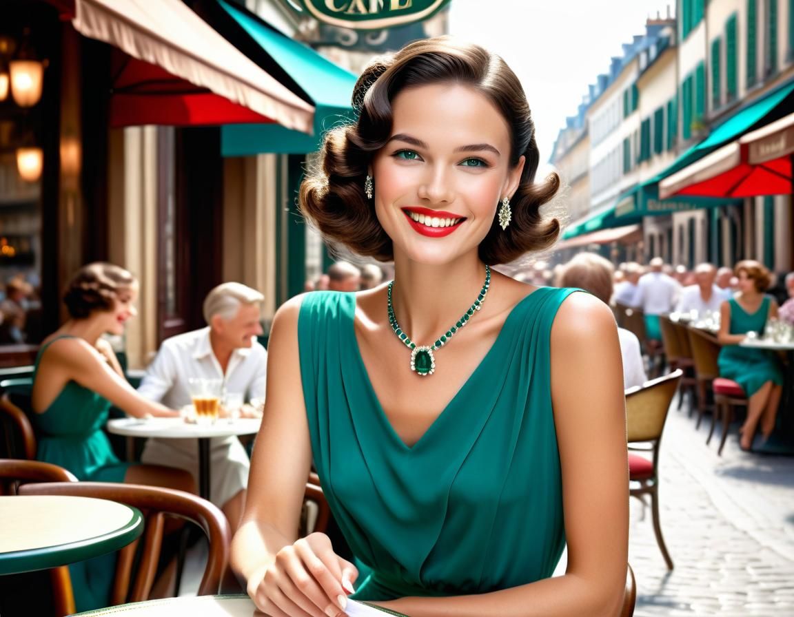 Glamorous Woman in Emerald Dress, 1930s Europe