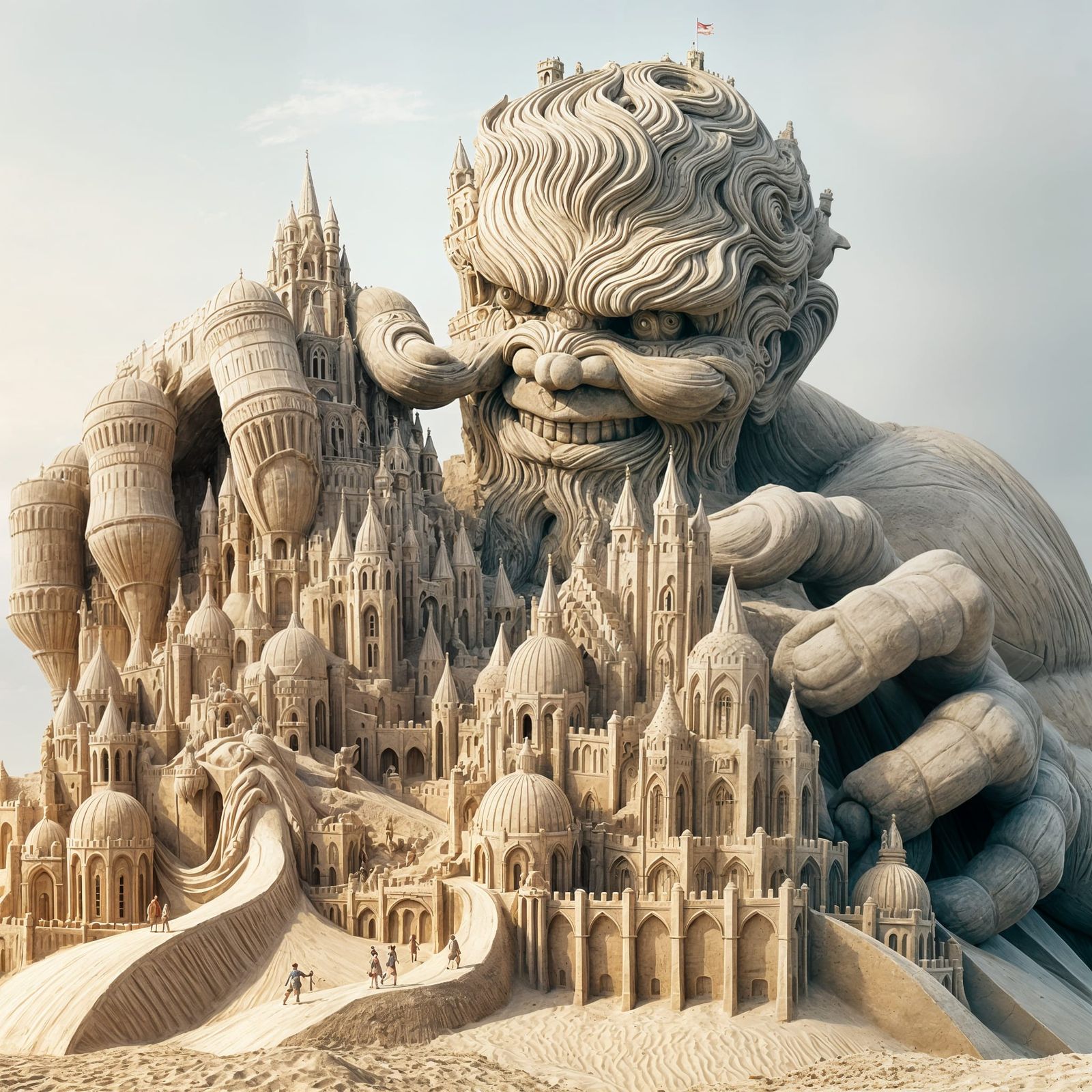 Mythical Giant Holding Sandcastle in the Air