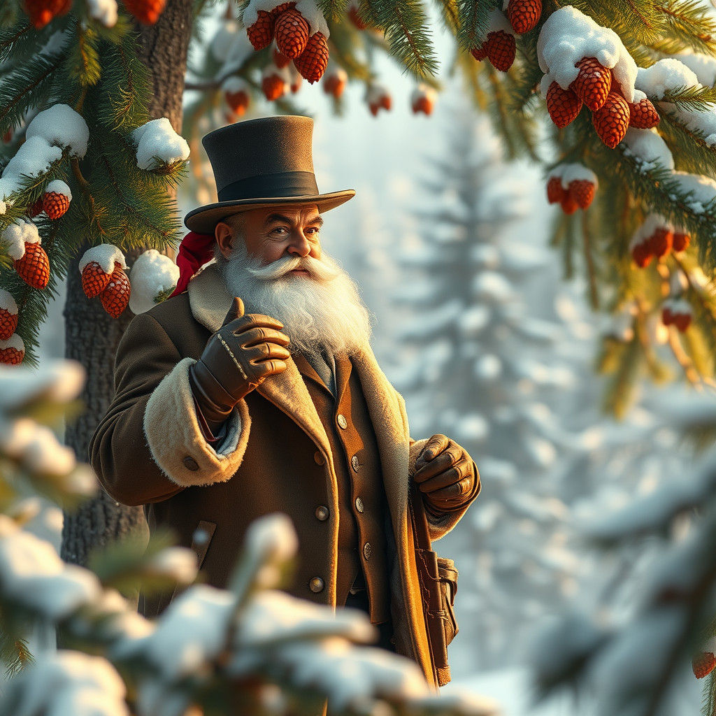 Santa as Victorian Explorer in Atlas Cedar Forest