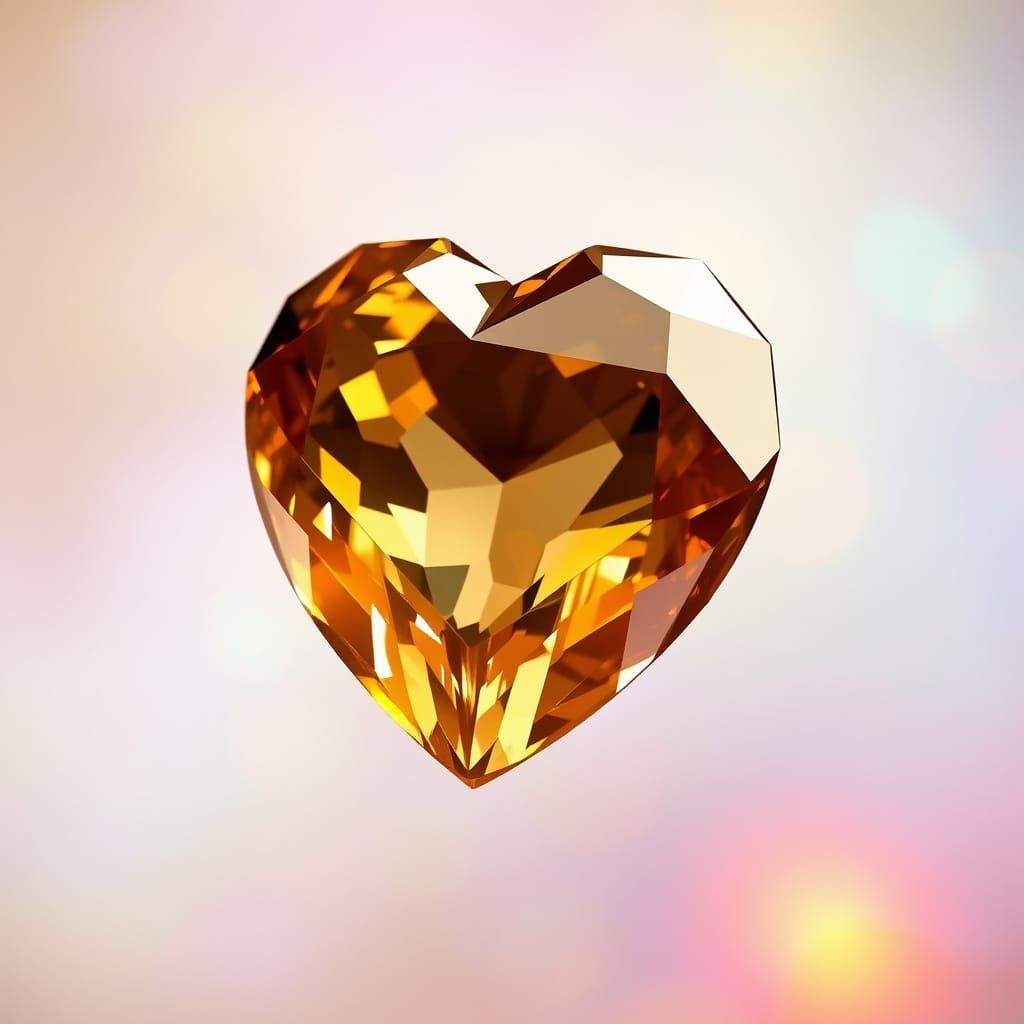 Hyperrealistic Topaz Crystal Heart in Mid-Air