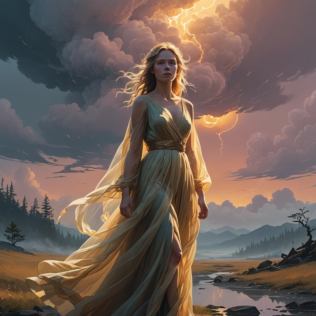 Ethereal Fantasy Art: Glowing Woman in Misty Light