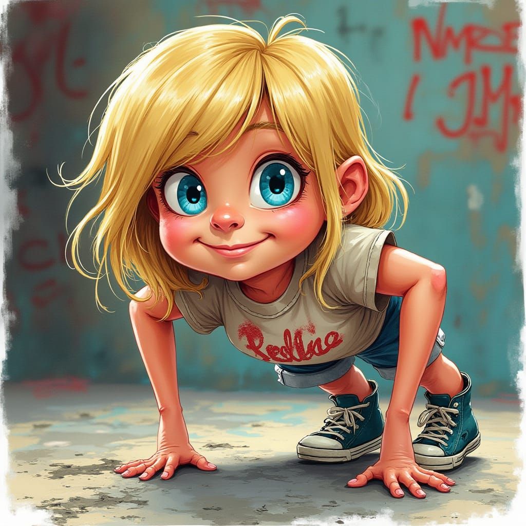 Playful Girl Pushup in Classic Garbage Pail Kids Style