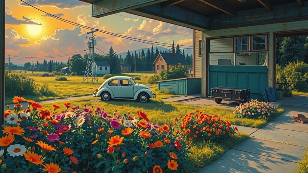Abandoned Neighborhood with Classic VW Beetle