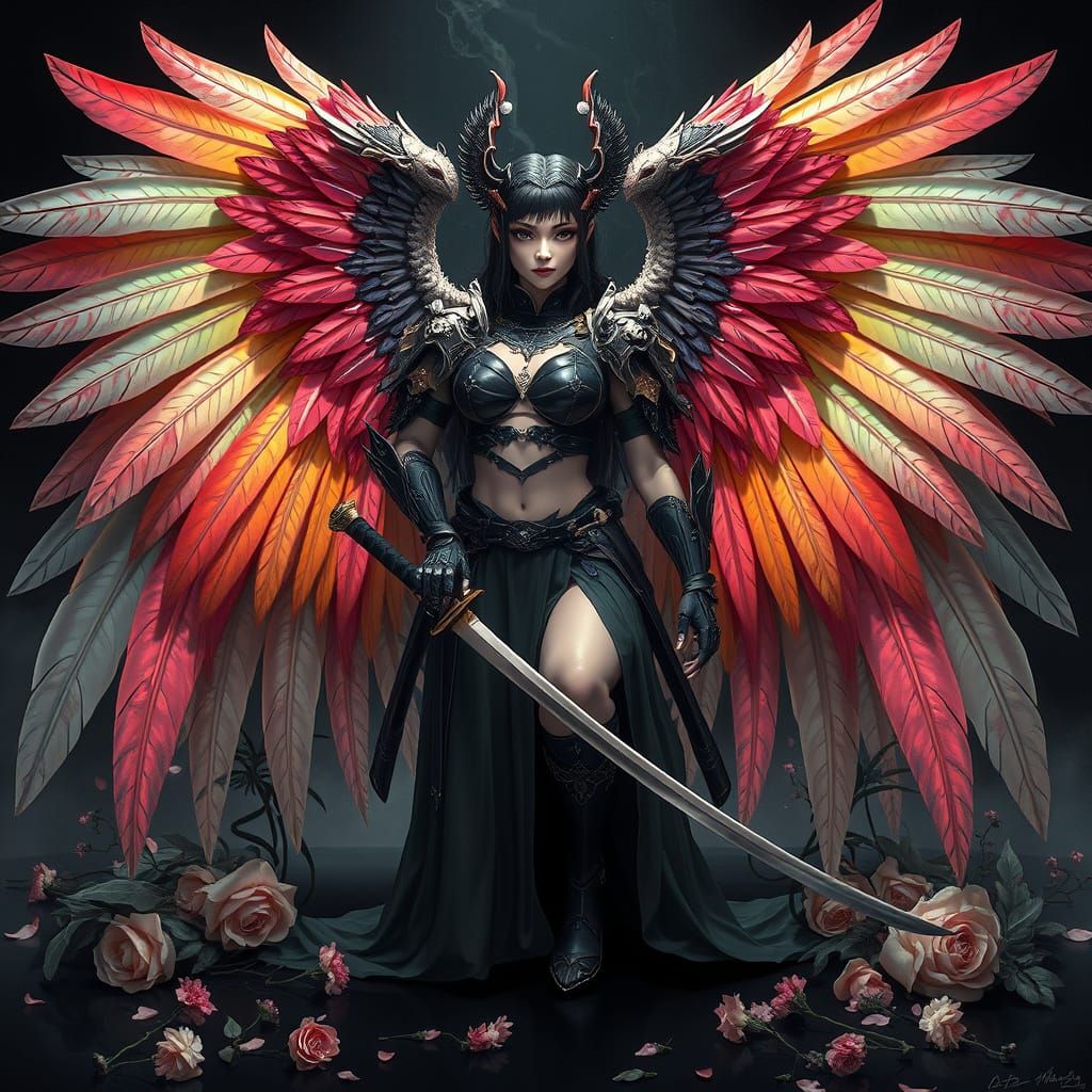 Winged Automata Woman with Katana in Digital Art