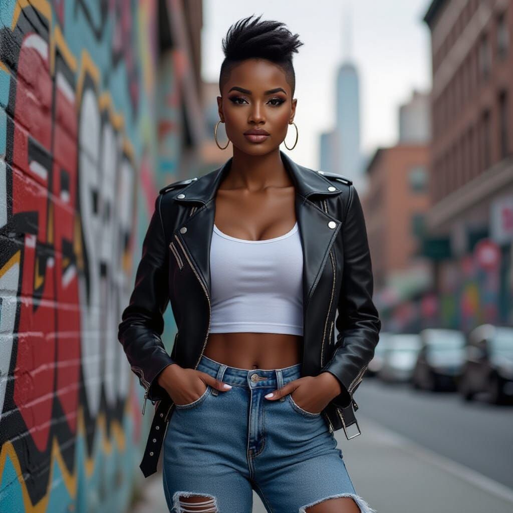 Confident Ebony Woman in Street Style