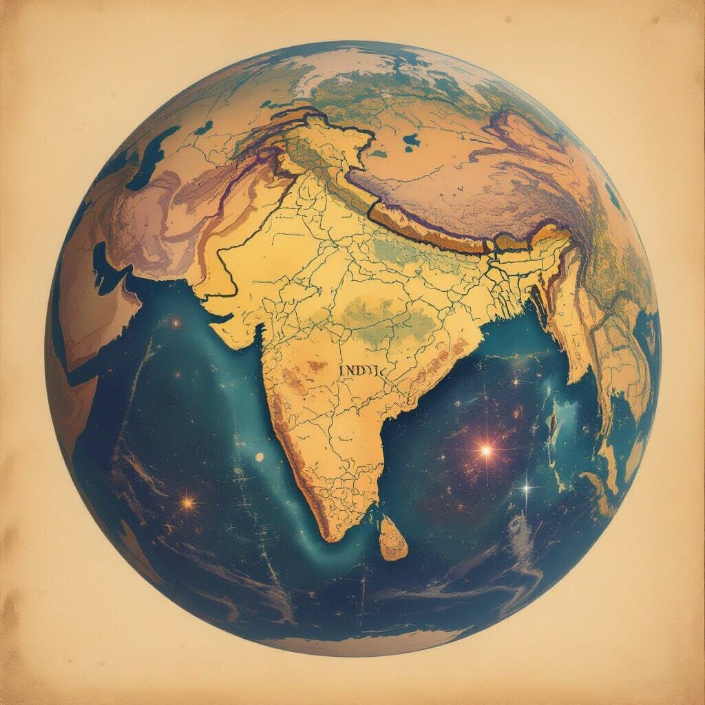 Ancient Indian Map From Space in Antique Cartography Style