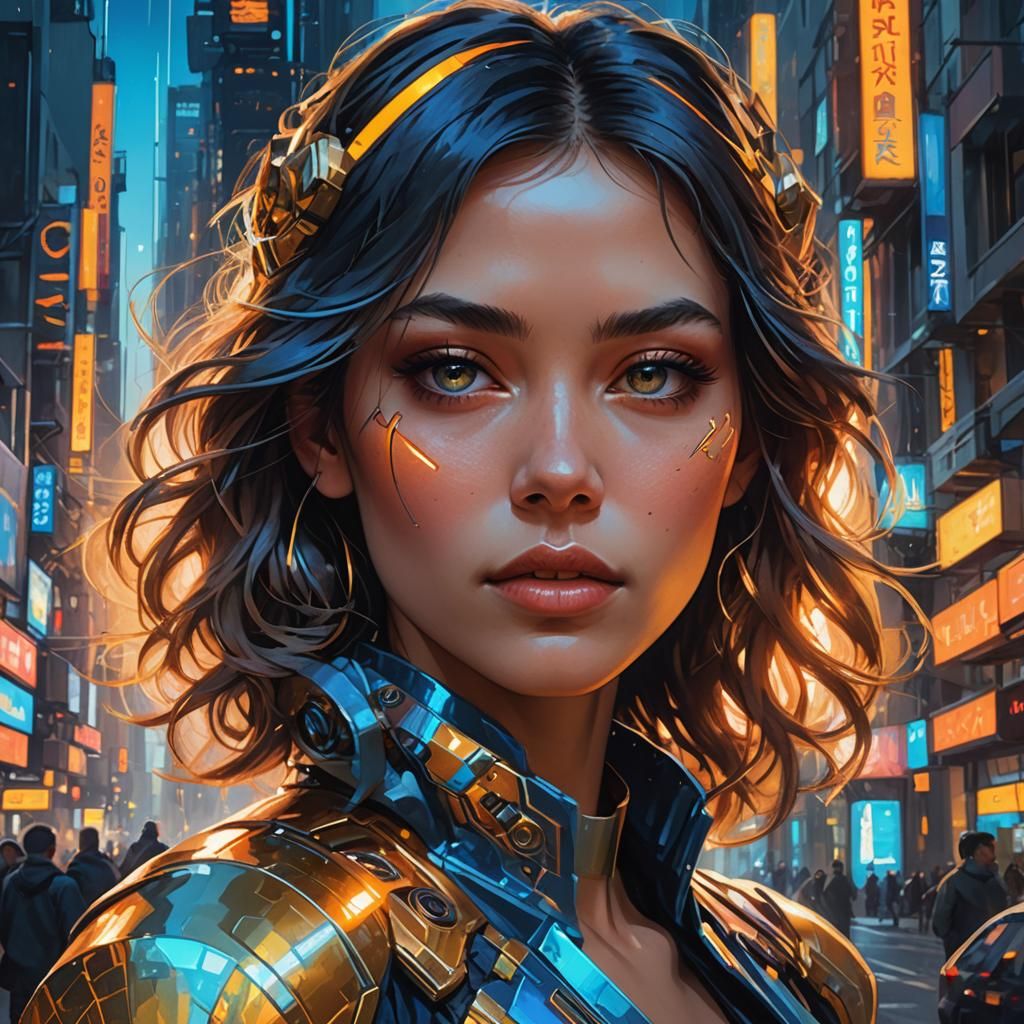 Beautiful Girl in Futuristic City: Sci-Fi Illustration