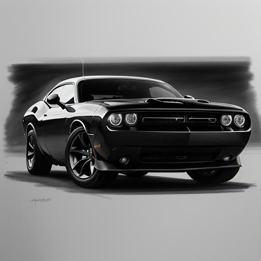 Hyperdetailed Charcoal Drawing of Dodge Challenger