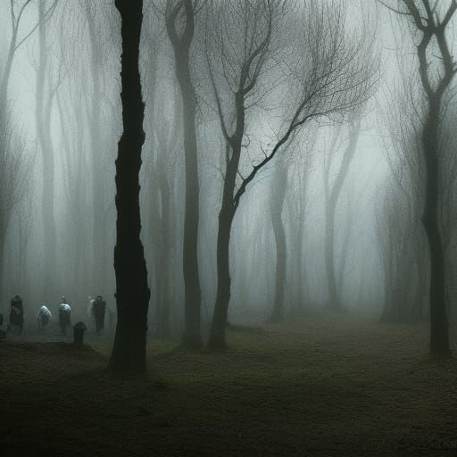 Death Eaters in Dark Fantasy Forest, Detailed Art