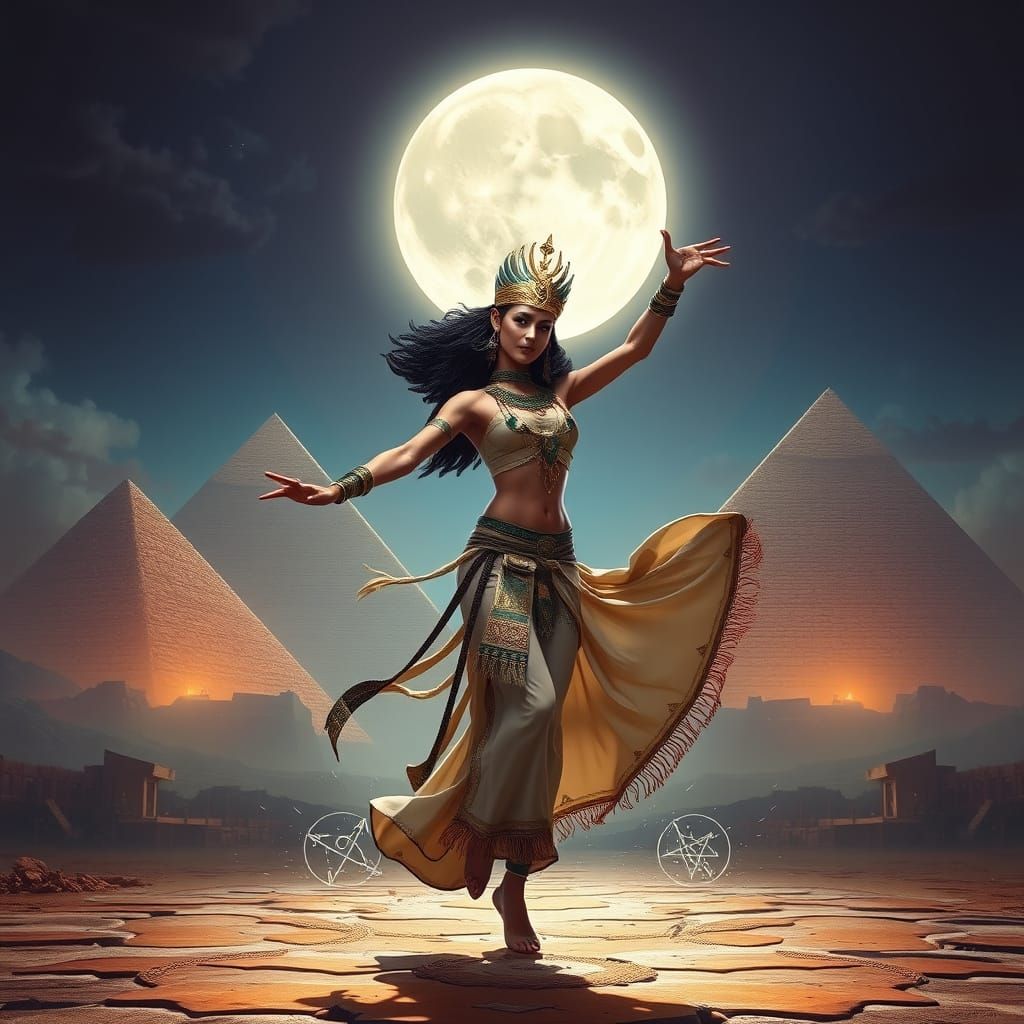 Egyptian Dancer Under Moonlight: Fantasy Concept Art