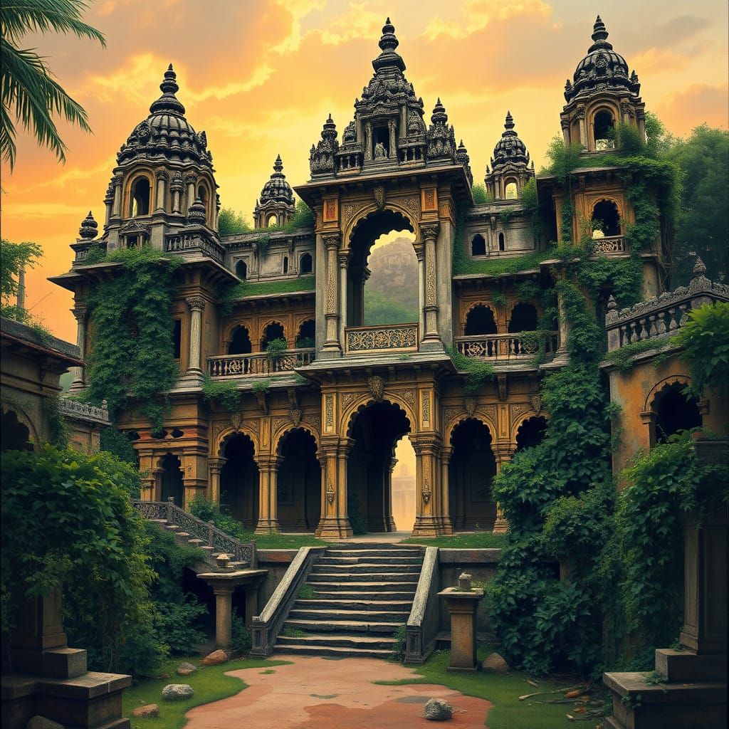 Ancient Indian Palace in Ruin, Transcended by Nature