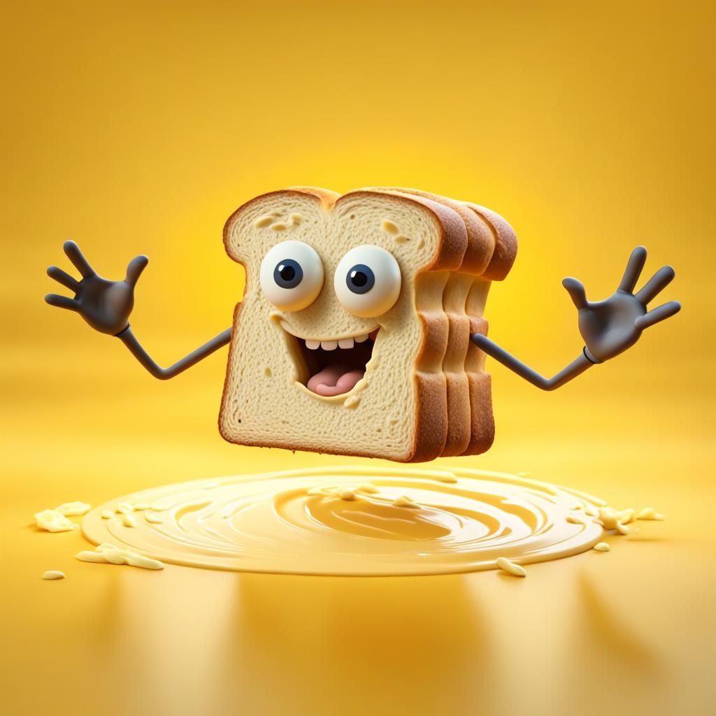 Animated Toast Escaping Butter: 3D Digital Art