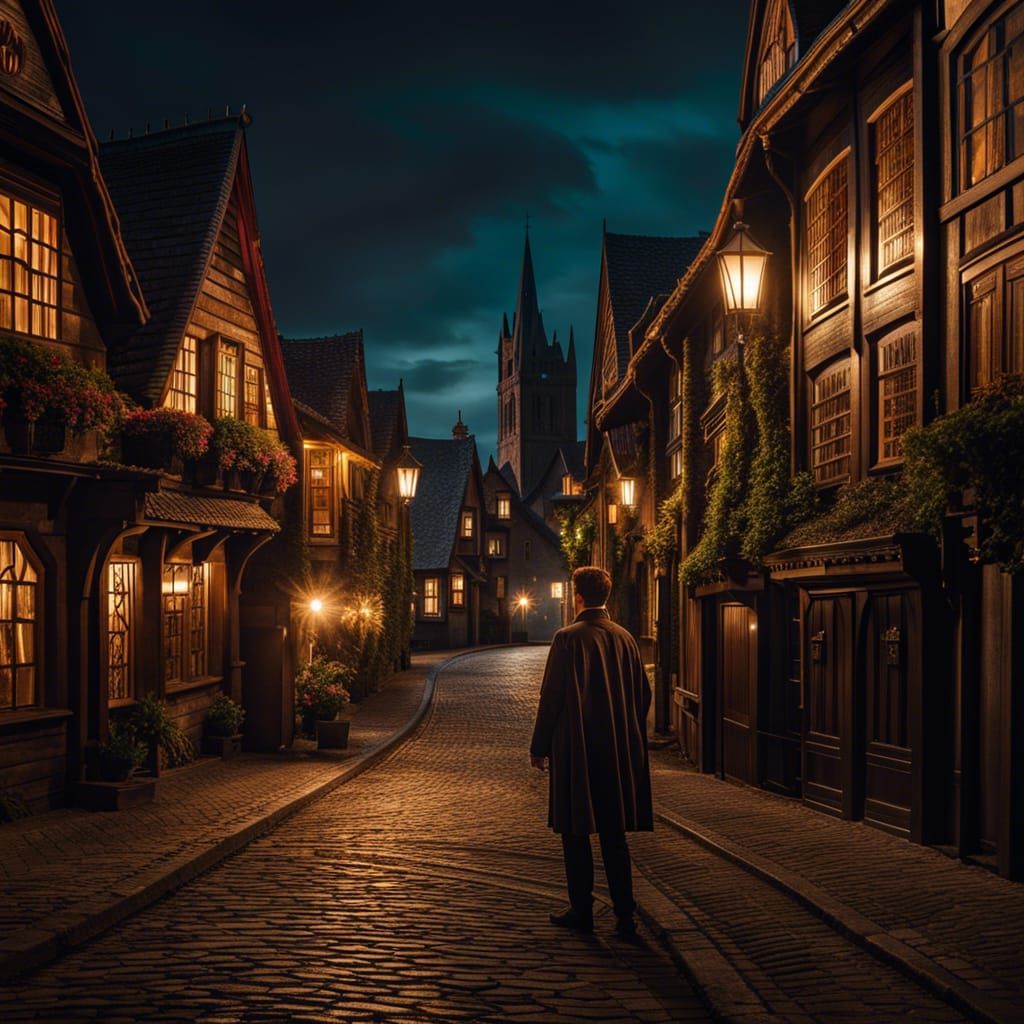 Teen Warlock Conjures Fire Magic in Medieval Town