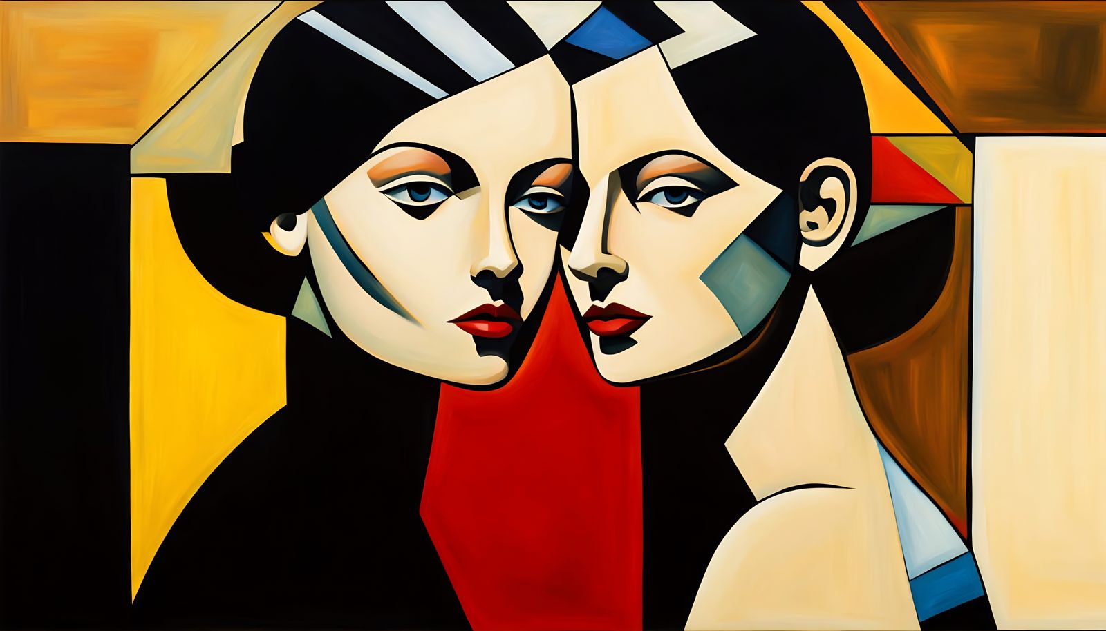 Duality in Fiery Metropolis, Impasto Cubist Style