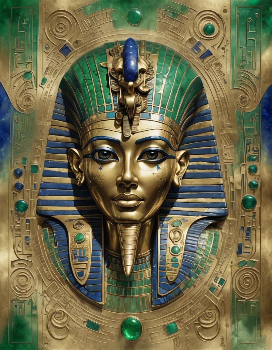 Emerald Pharaoh Mask with Golden Accents