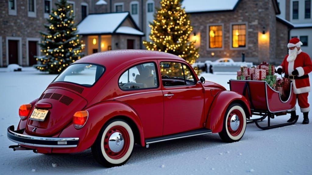 Classic Red Volkswagen Beetle Última Edición as a Festive Ch...