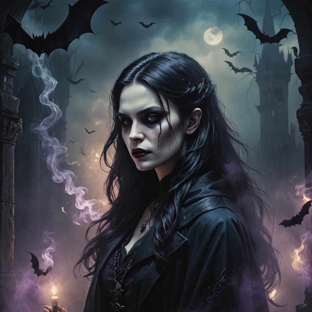 Gothic Vampire Portrait in Art Deco Chamber
