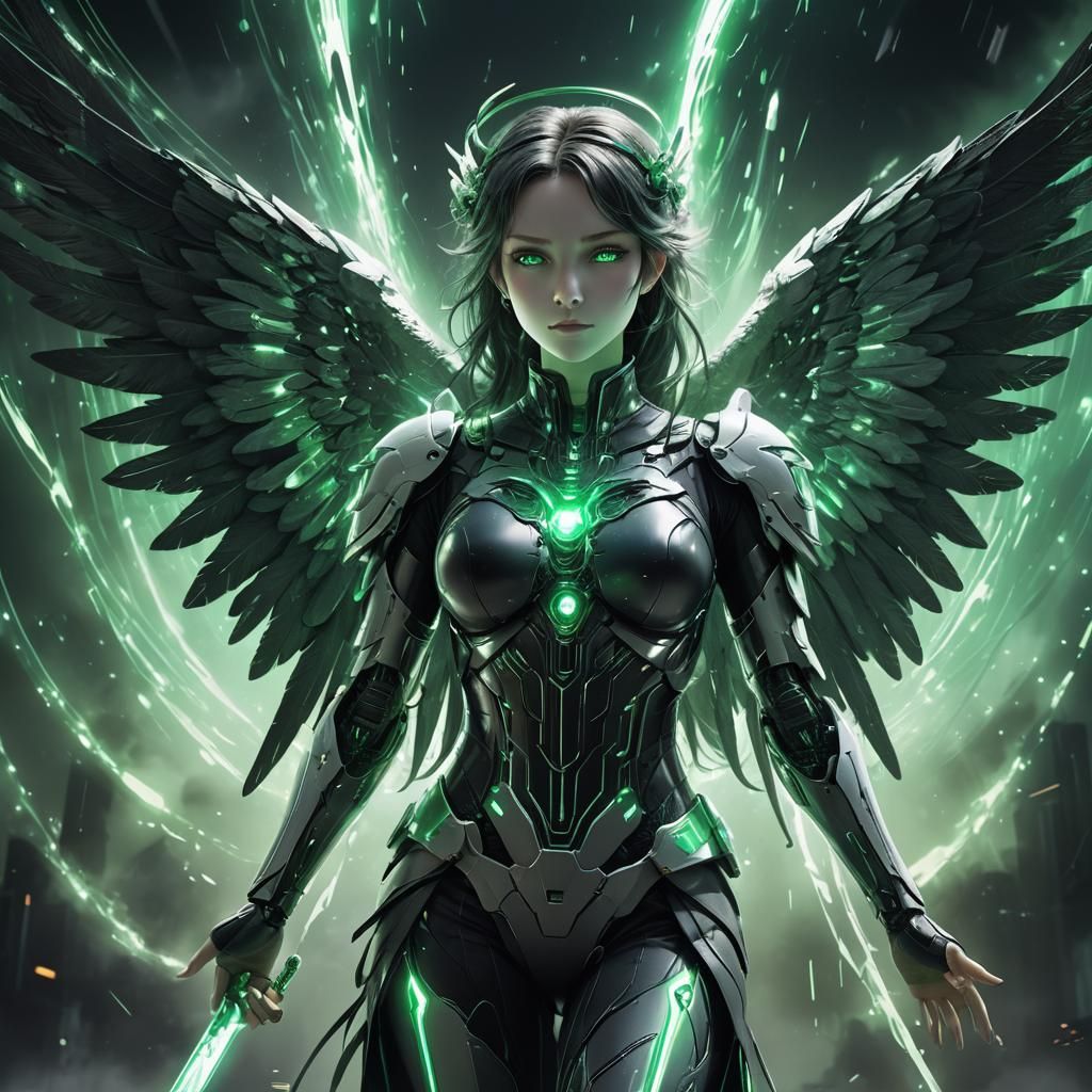 Futuristic Anime Angel with Glowing Eyes