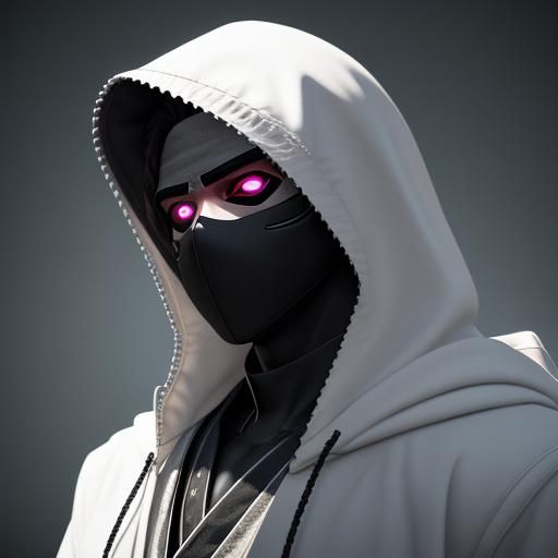 Masked Figure with Glowing Eyes: 3D Anime Art