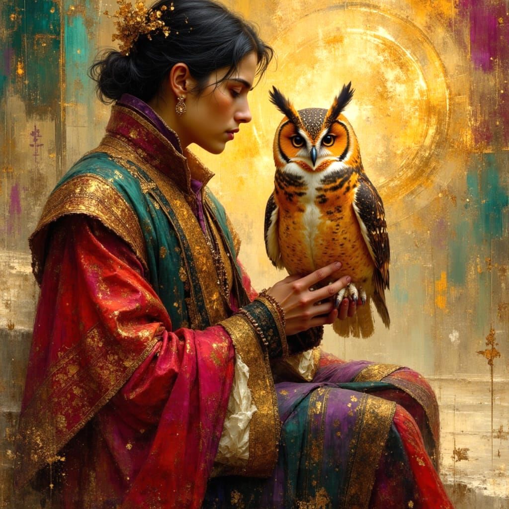 Pirate Prince with Barn Owl, Oil Painting