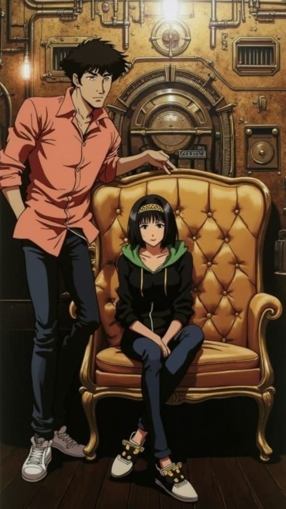 Confident Gentleman and Lady in Lavish Steampunk Ballroom