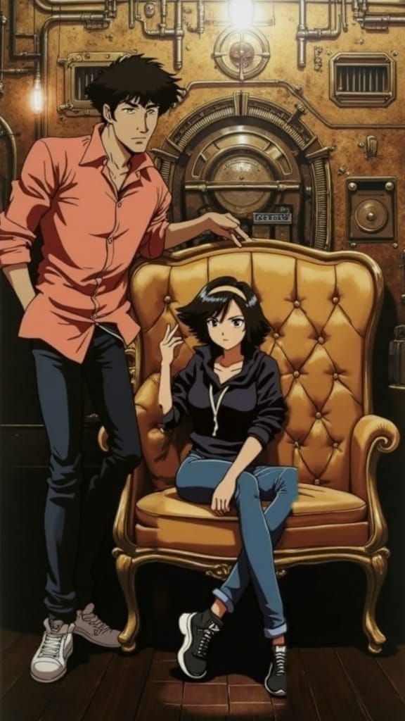 Confident Gentleman and Lady in Lavish Steampunk Ballroom