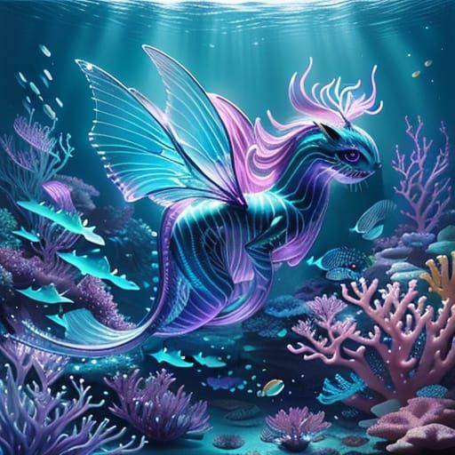 Ethereal Fae Fish Swim Through Shimmering Glass Coral