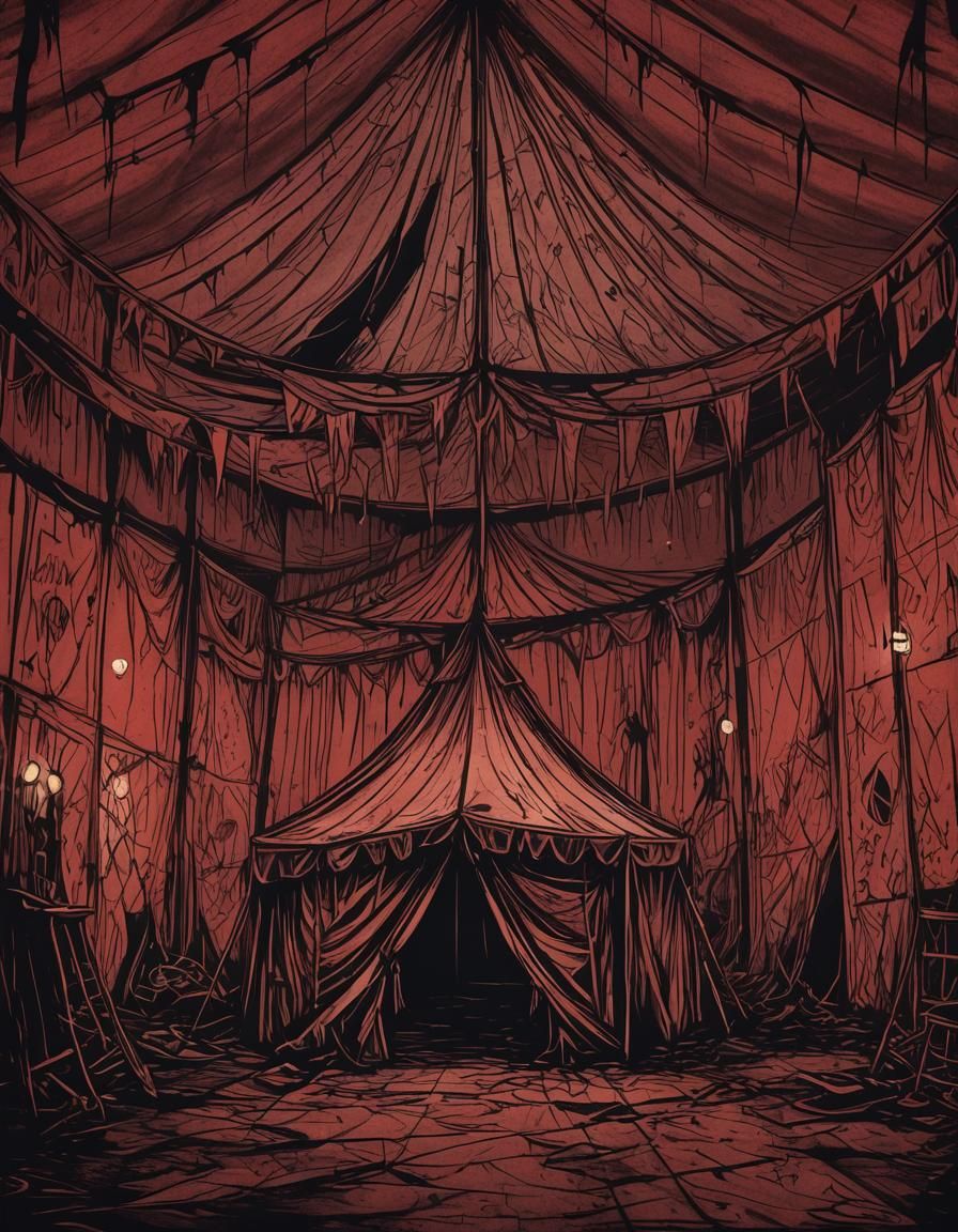 Eerie Carnival Tent with Glowing Scribble Lines