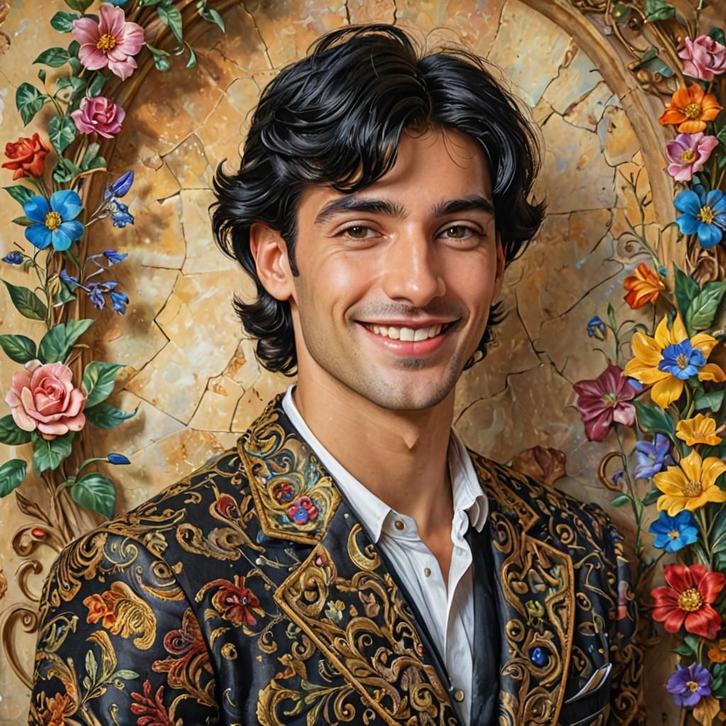 Smiling Man in Surreal Retro Art Style