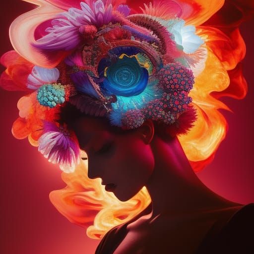 Skull and Flower Flames in Surreal Digital Art